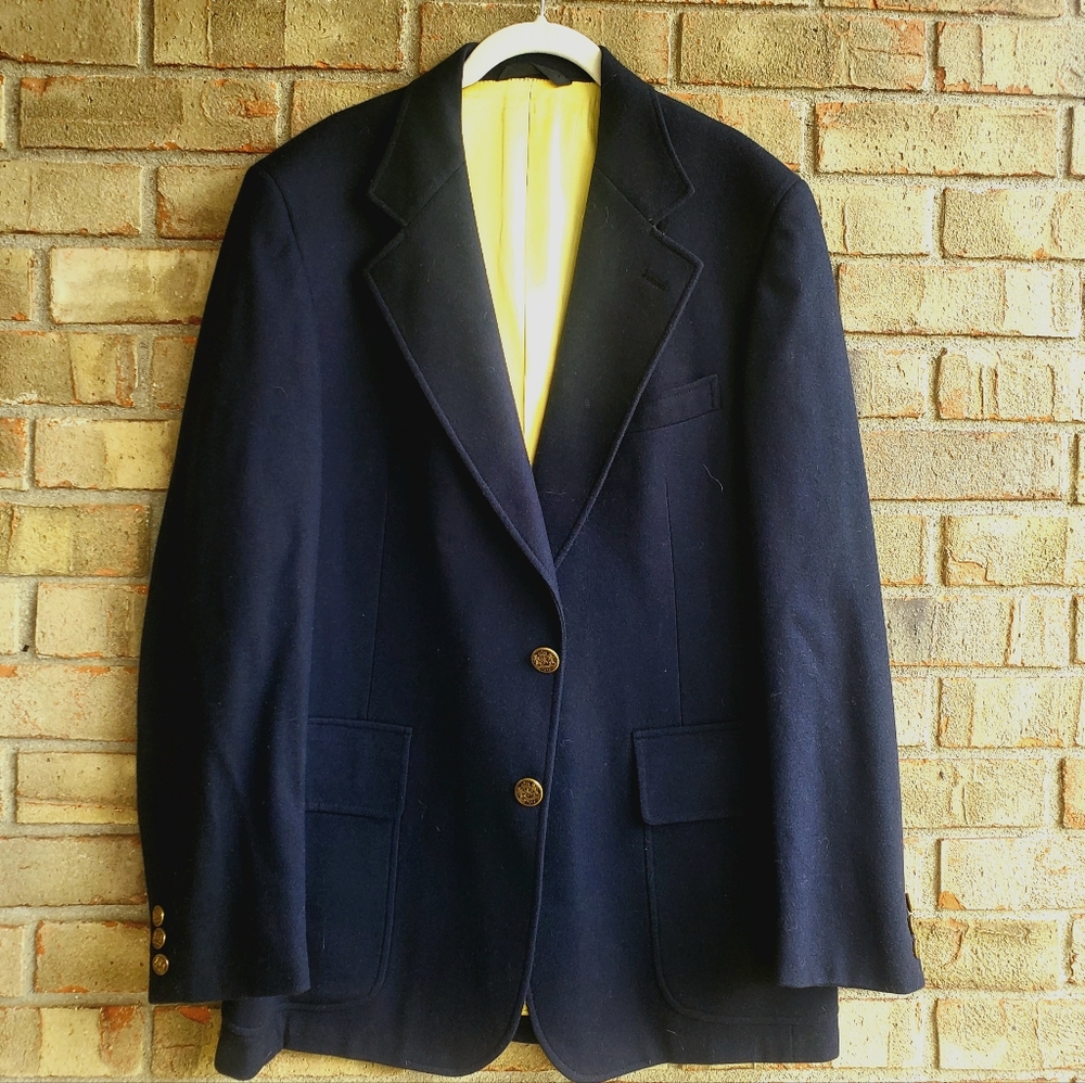 Men's Navy 44R 100% Wool Blazer JE Maintiendrai Dutch gold buttons